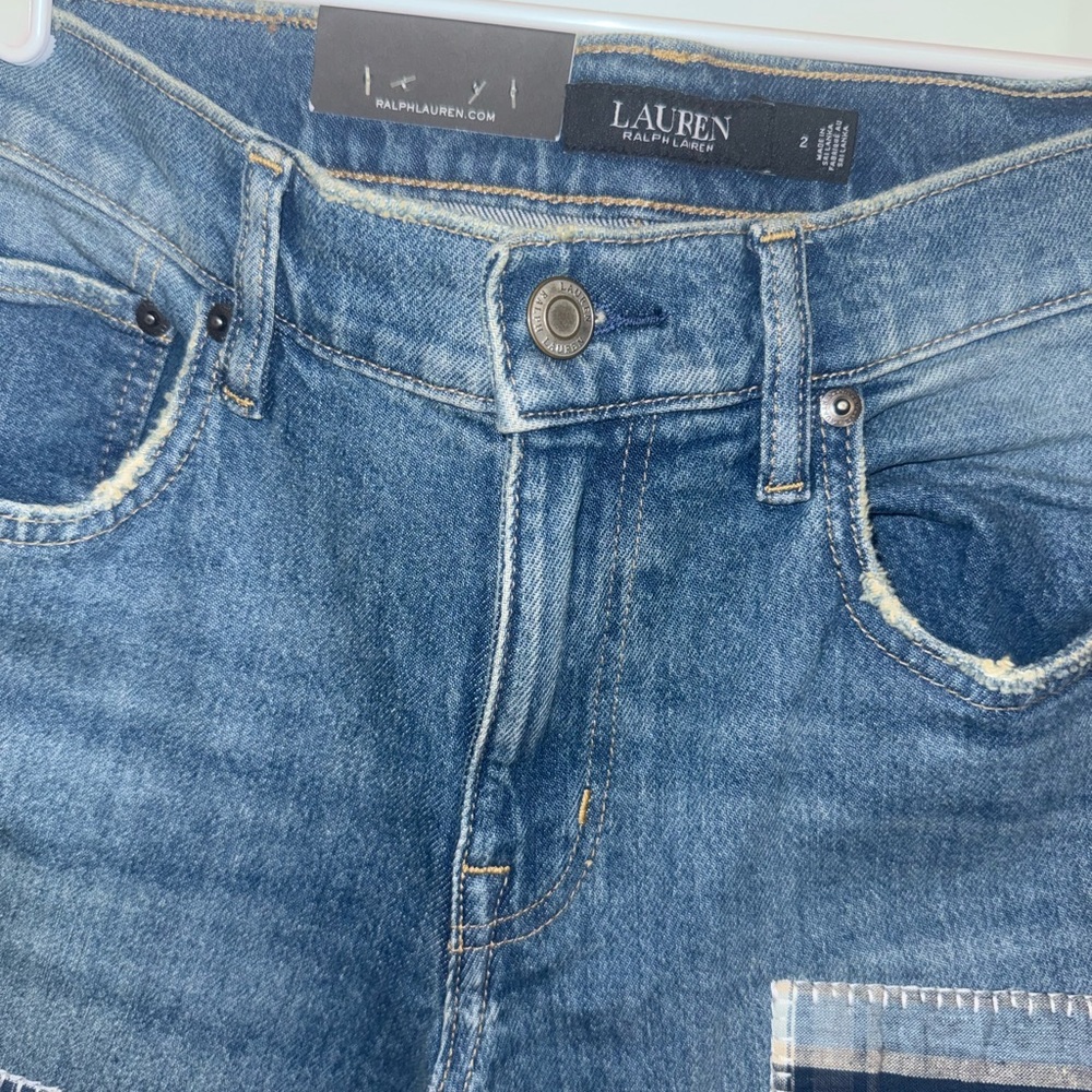 Ralph Lauren Blue Patchwork Straight Leg Jeans NWT Size 2 - Picture 2 of 9